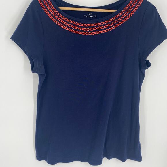 Talbots Tops - Talbots Top Women’s Large Navy Orange Beading Nautical Coastal Pima Cotton